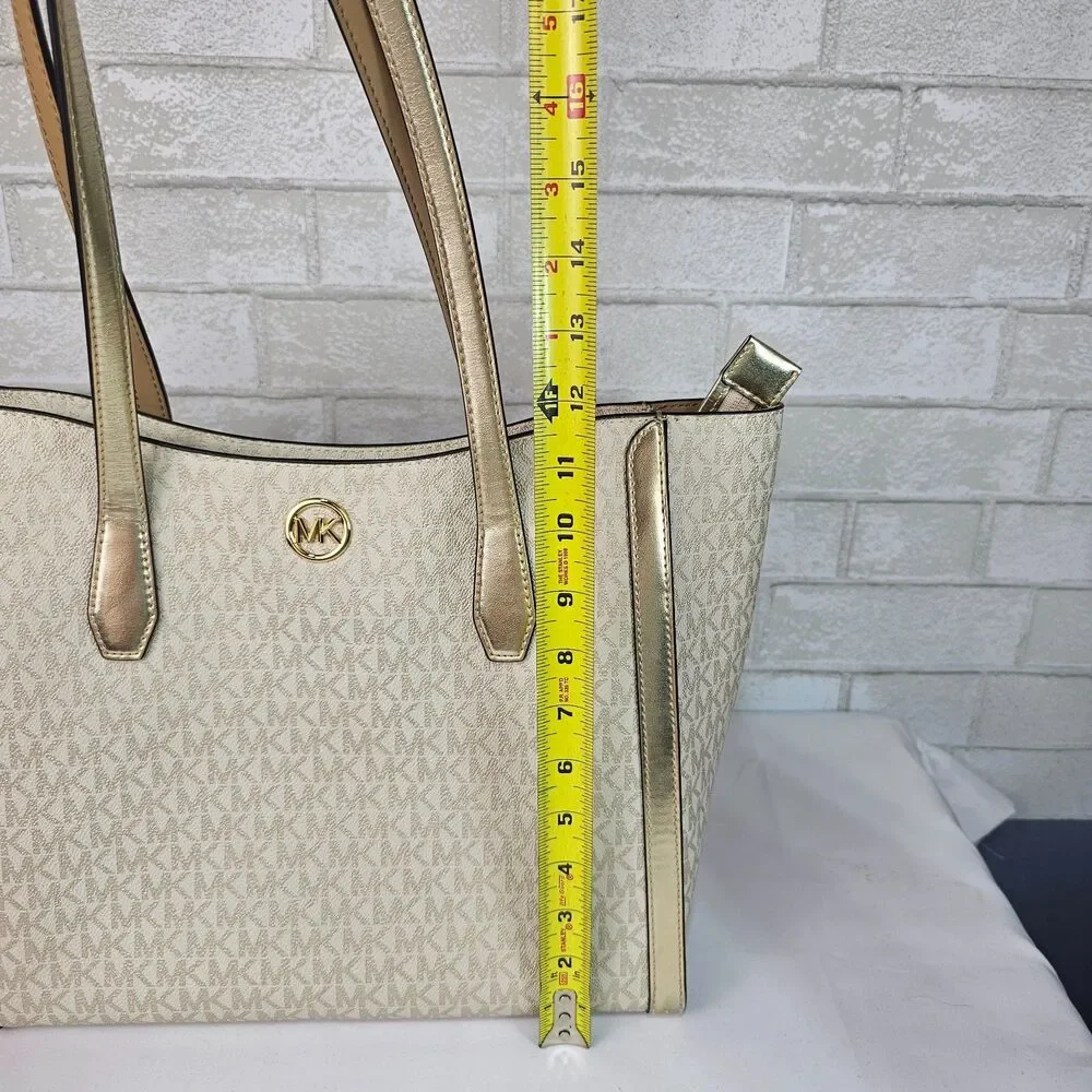 Michael Kors Gold Vanilla MK Signature Tote Shoulder Bag Large Shopper